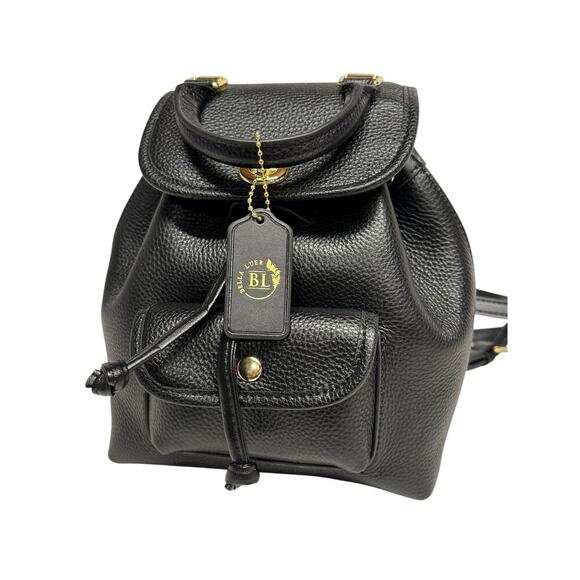 Bella Luer Black Pebble Leather Drawstring/Clasp Closure Small Backpack Bag - Picture 1 of 16